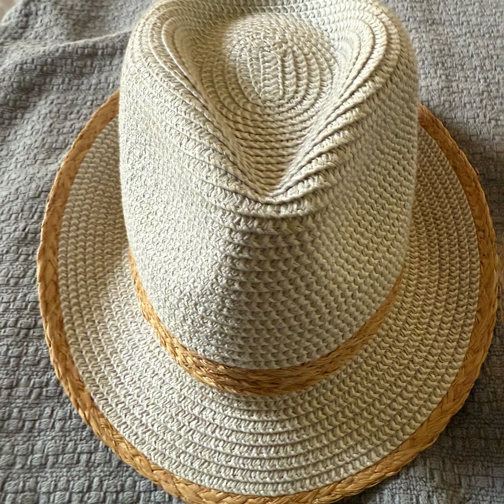 Stylish Cream, Grey and Tan Straw Hat